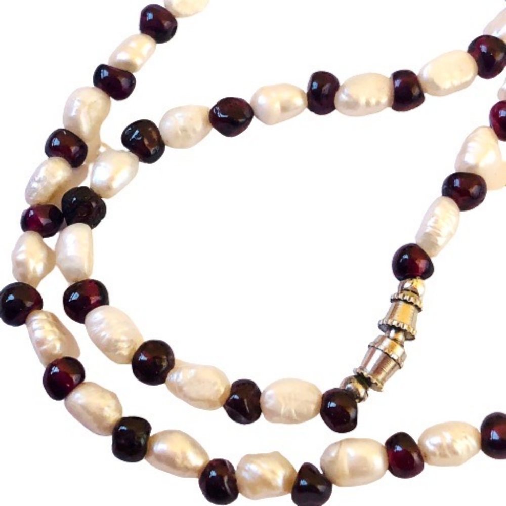 Freshwater Pearl Necklace with Amber Color Beads Single Strand Choker